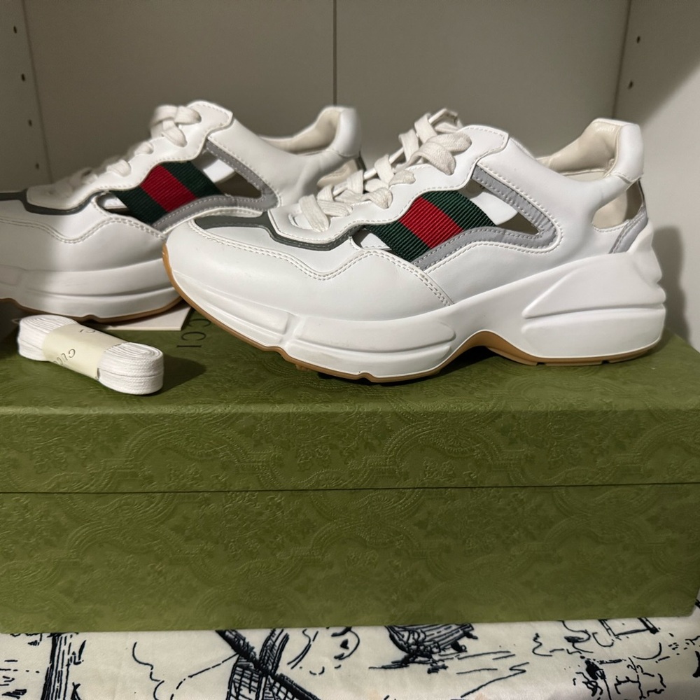 Gucci White Chunky Sneakers with Red and Green Stripes 36